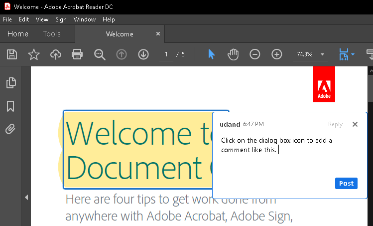 comment box in adobe acrobat