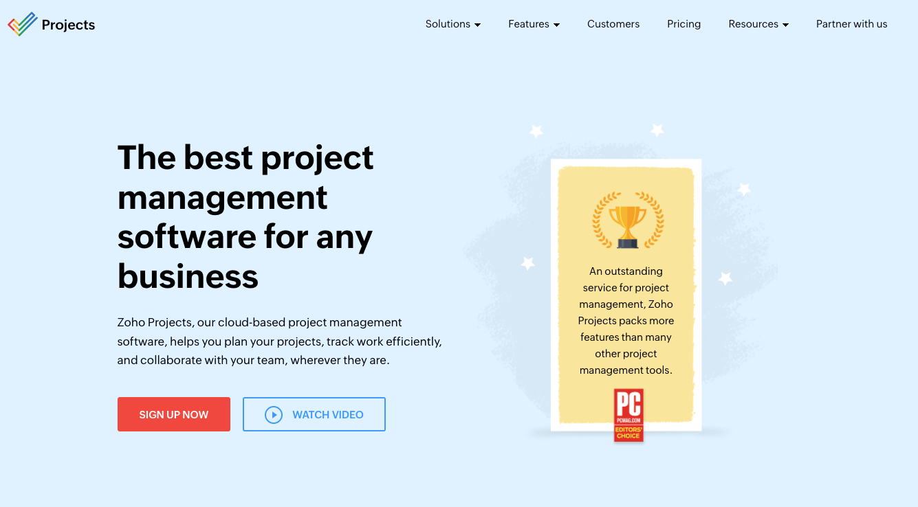 Zoho Project home page