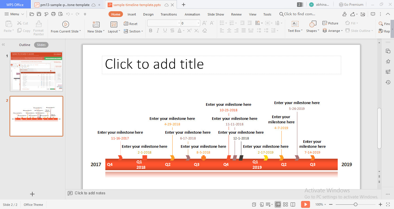 PowerPoint Diagramm-Vorlage für Meilensteine aus der Office Zeitleiste