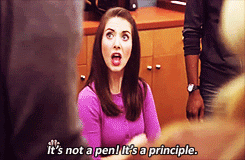 woman saying: "It's not a pen! It's a principle."