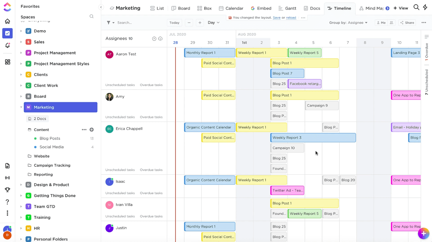 tijdlijn in ClickUp