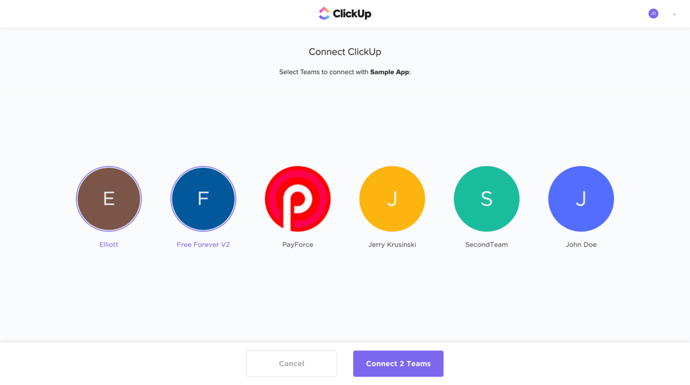 ClickUp API token for specific teams