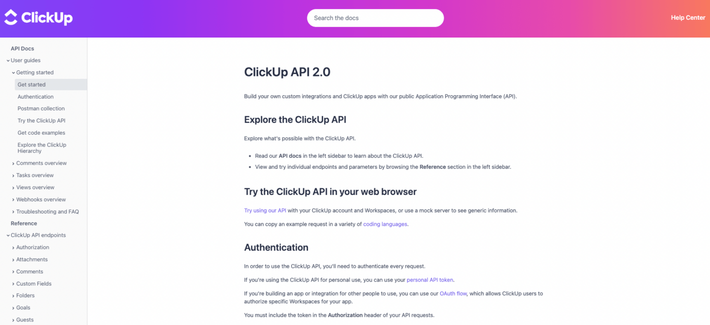 ClickUp new API site