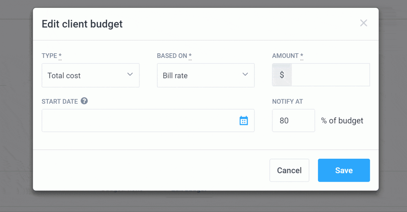add a client budget in ClickUp