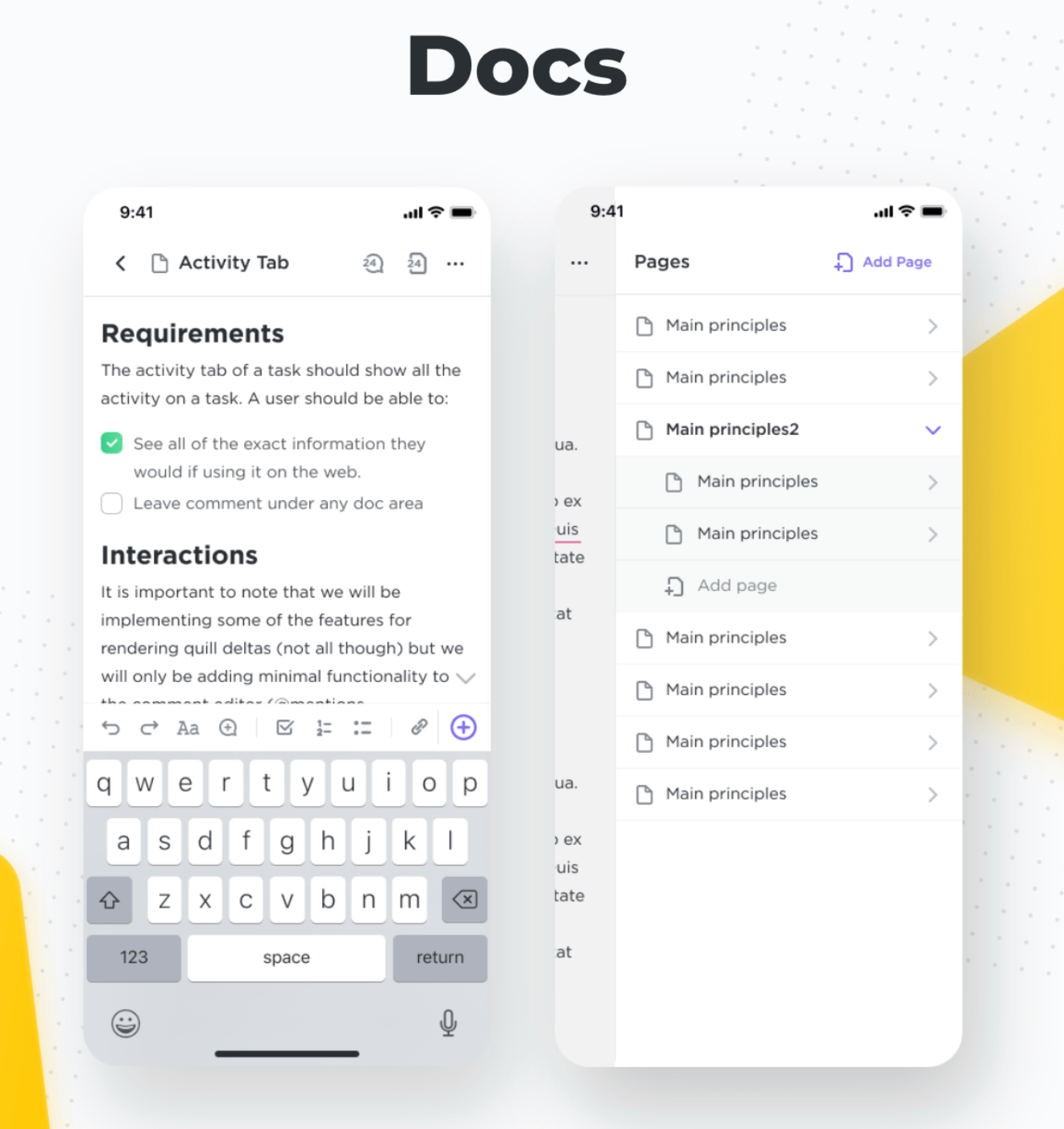 clickup mobile docs