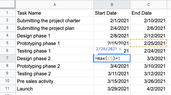 task's start date is linked to first task