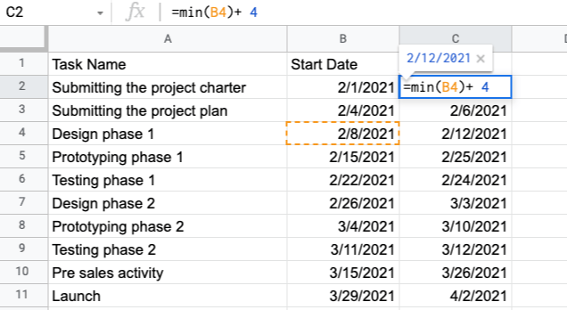 déterminer la date de début de la première tâche