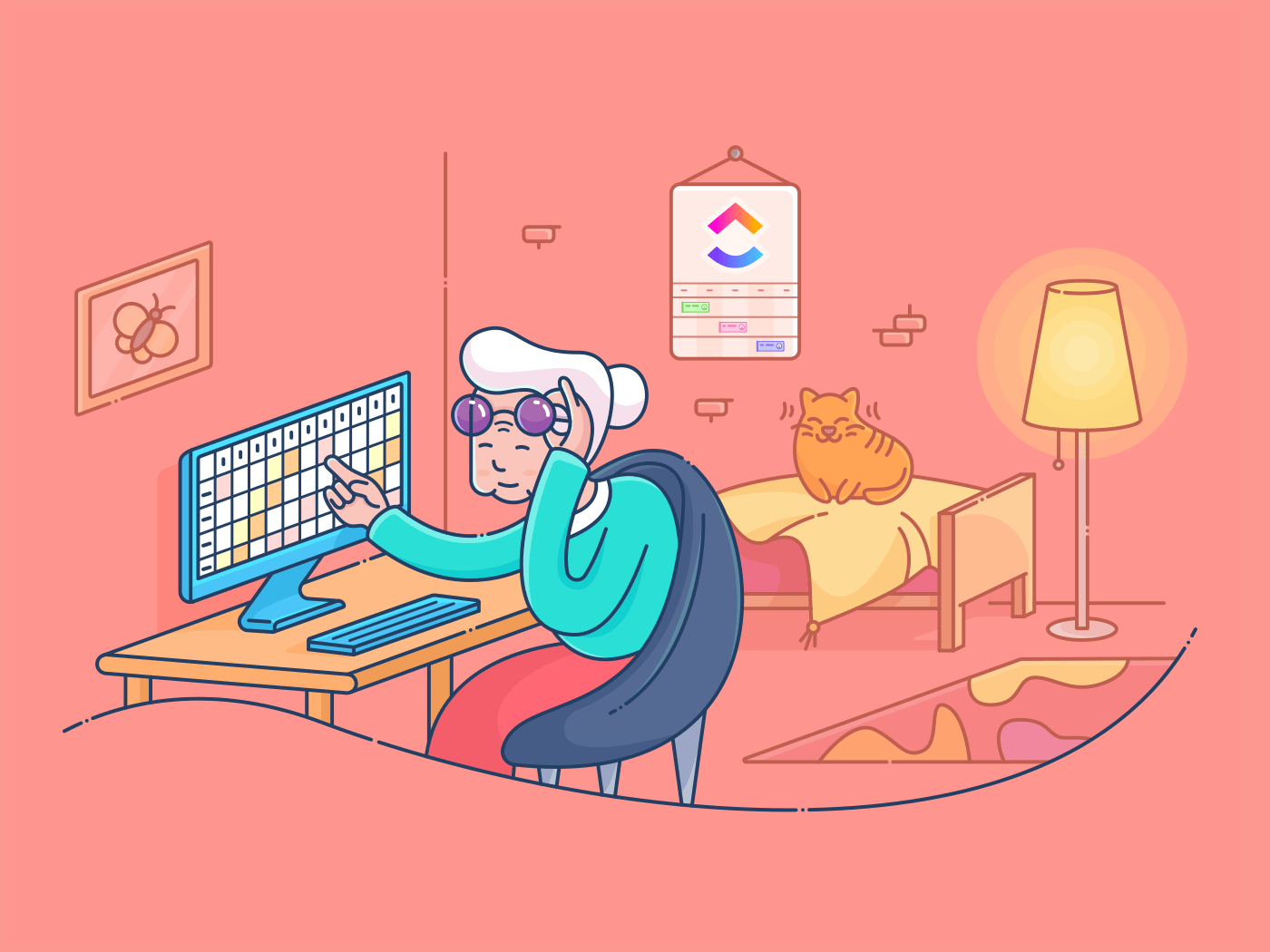 animation of elderly person looking at computer