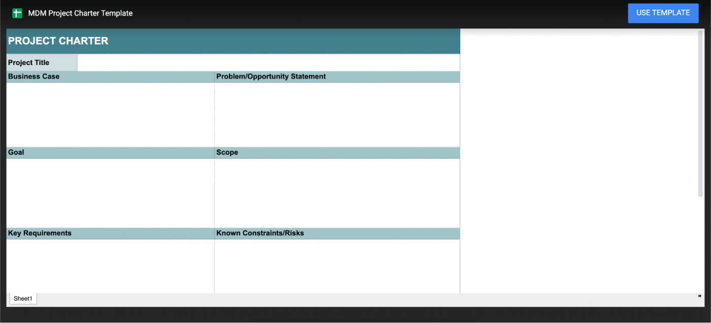 Google Sheet project charter sjabloon