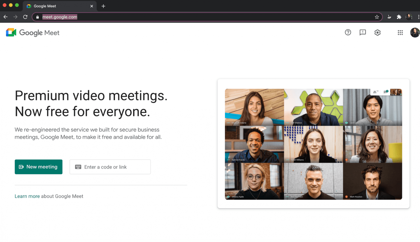 Google Meet landing page