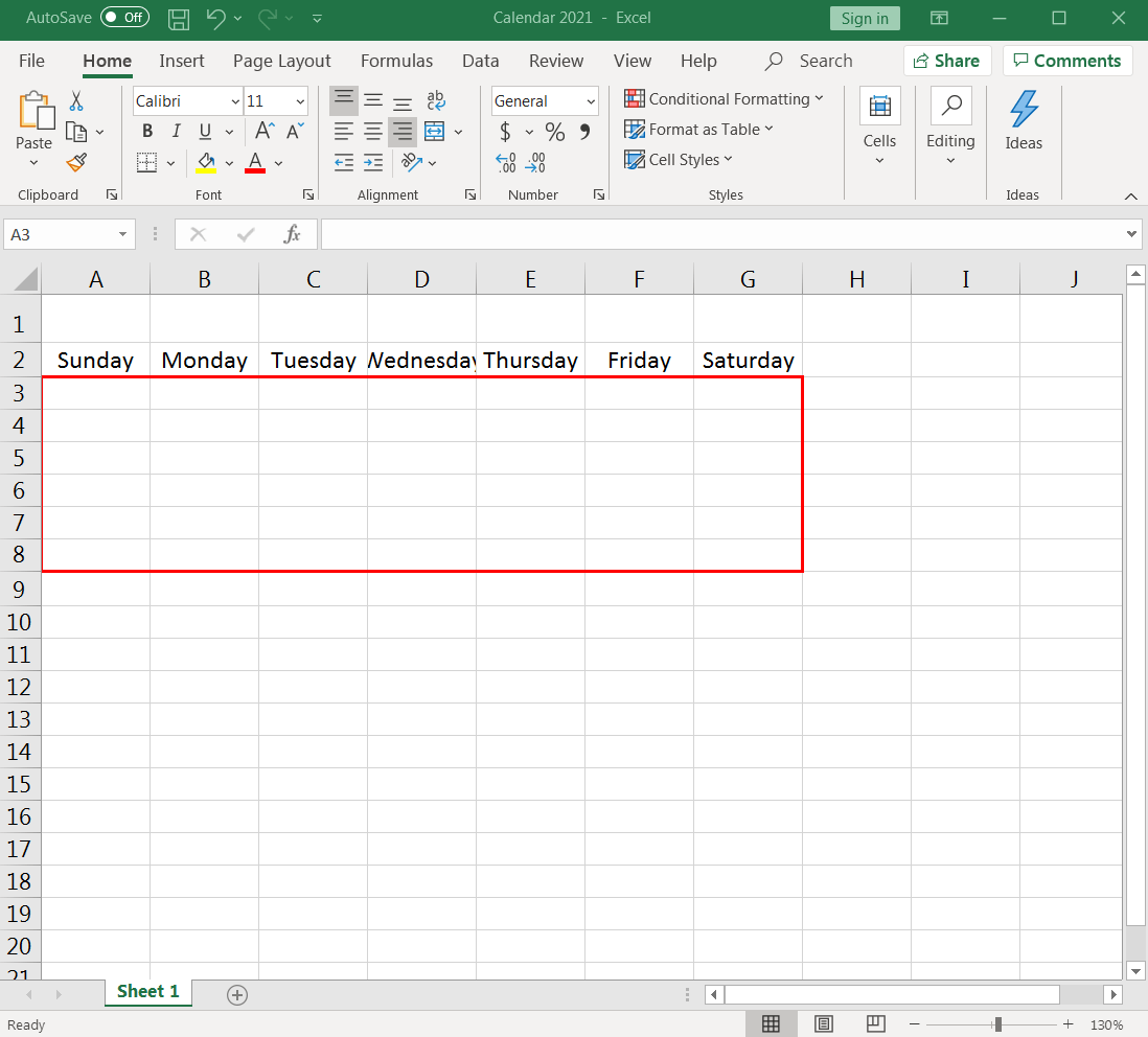 ms excel calendar template