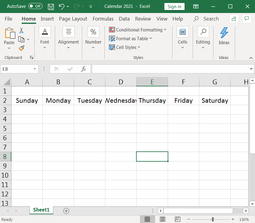 ms excel calendar template 2022