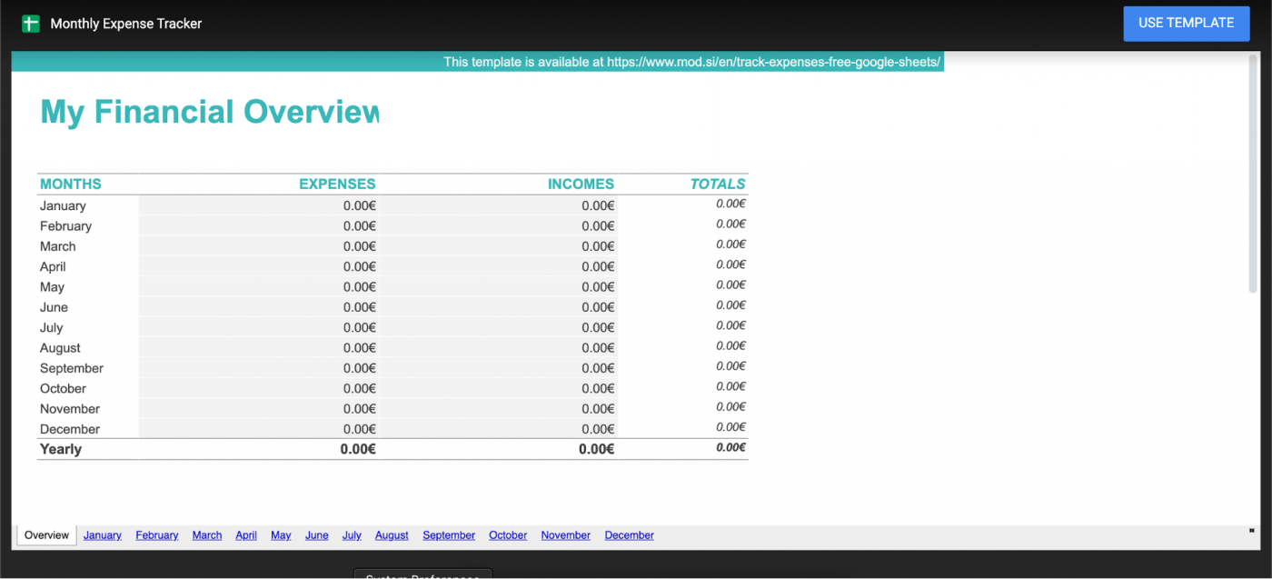 Pelacak pengeluaran bulanan Google Spreadsheet