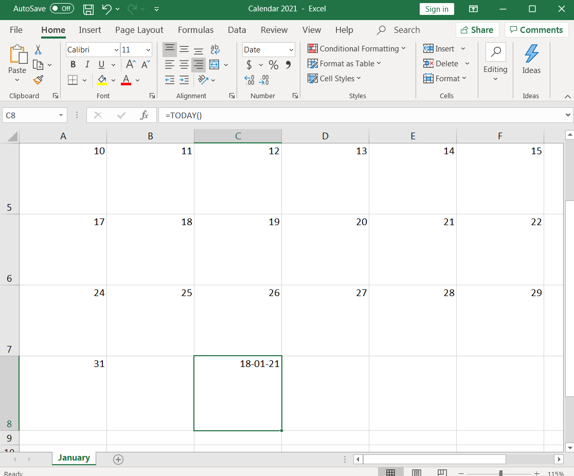 spreadsheet displaying multiple dates