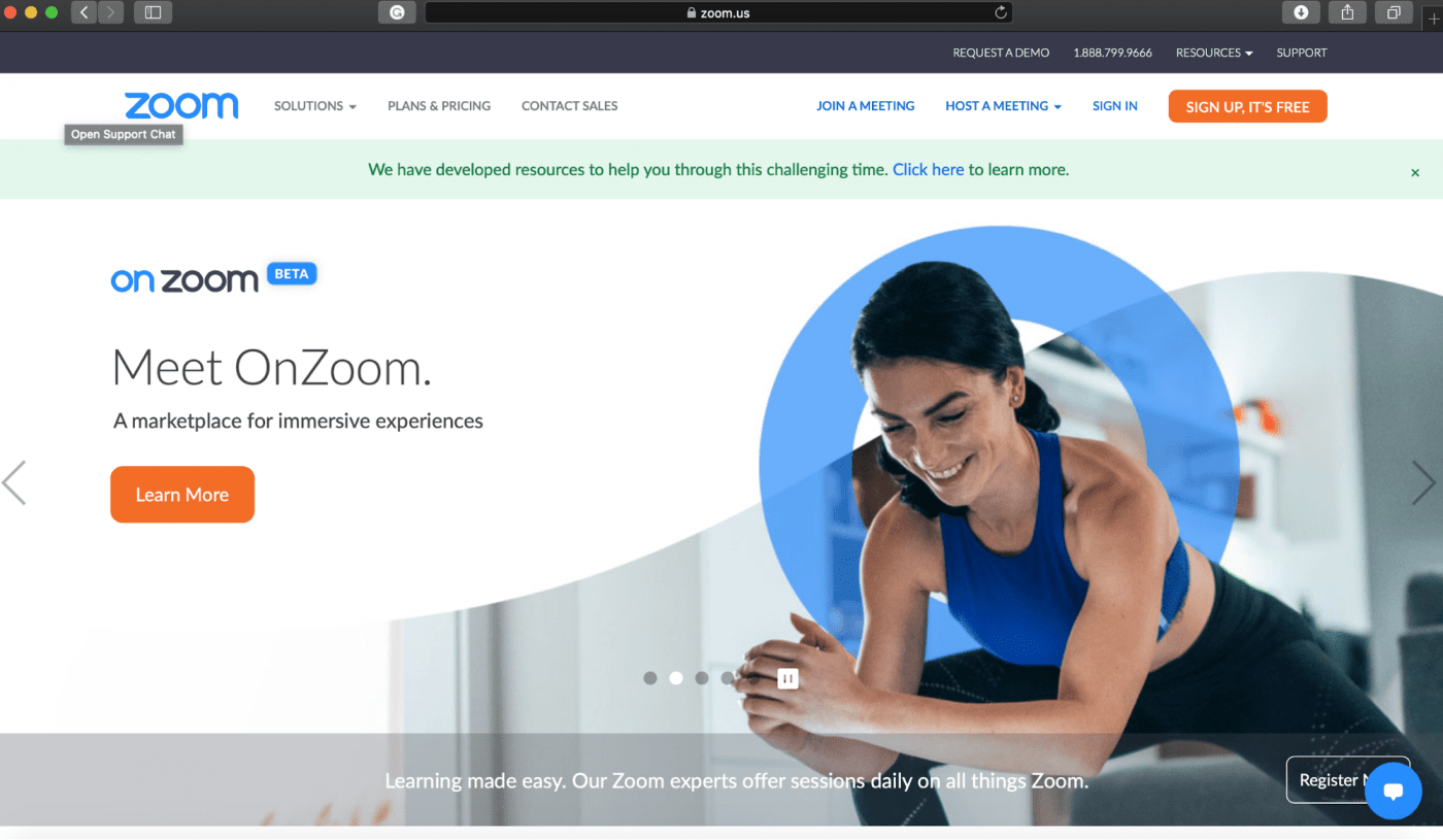 Zoom landing page