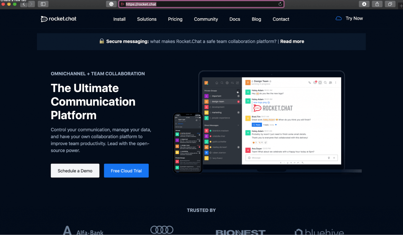 Rocket.Chat landing page