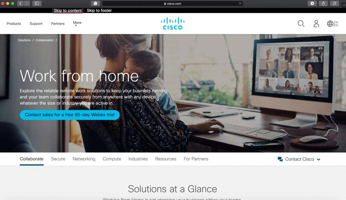 Cisco Webex Teams landing page