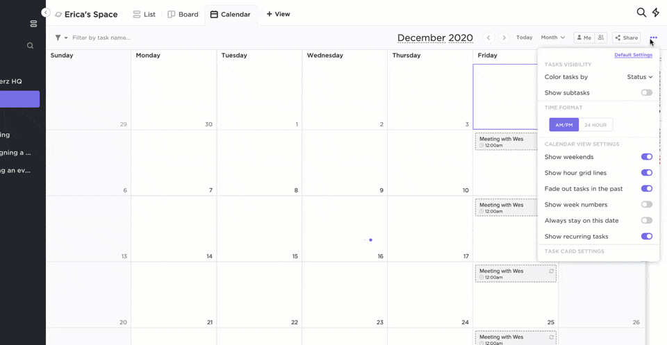 ClickUp Calendar view with schedule