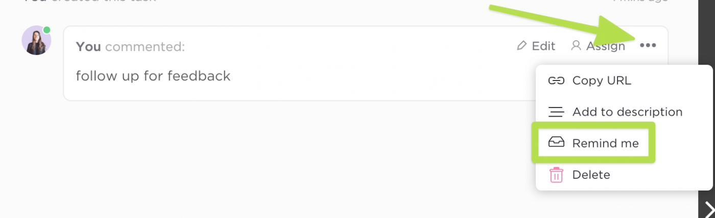 ClickUp user setting a reminder