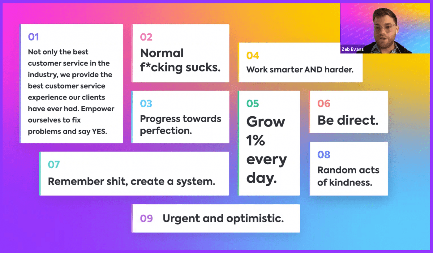 Zeb presenta los valores fundamentales de ClickUp