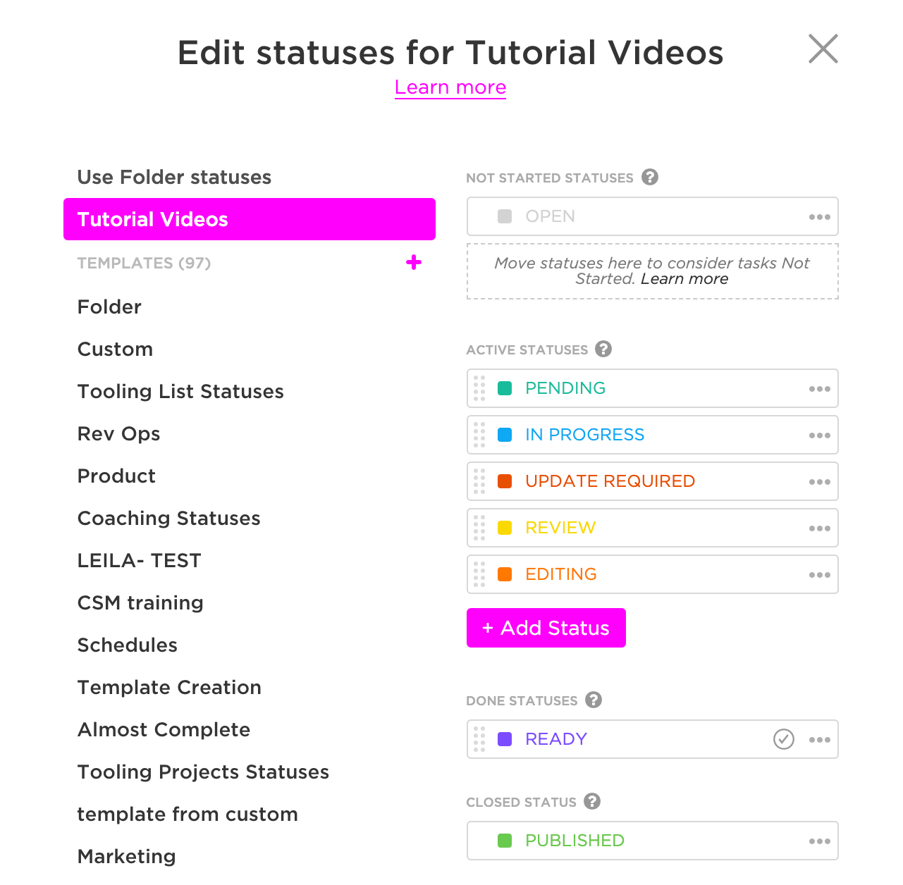 Create custom statuses in ClickUp