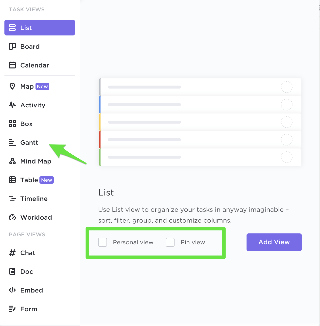 création d'un diagramme de Gantt dans ClickUp