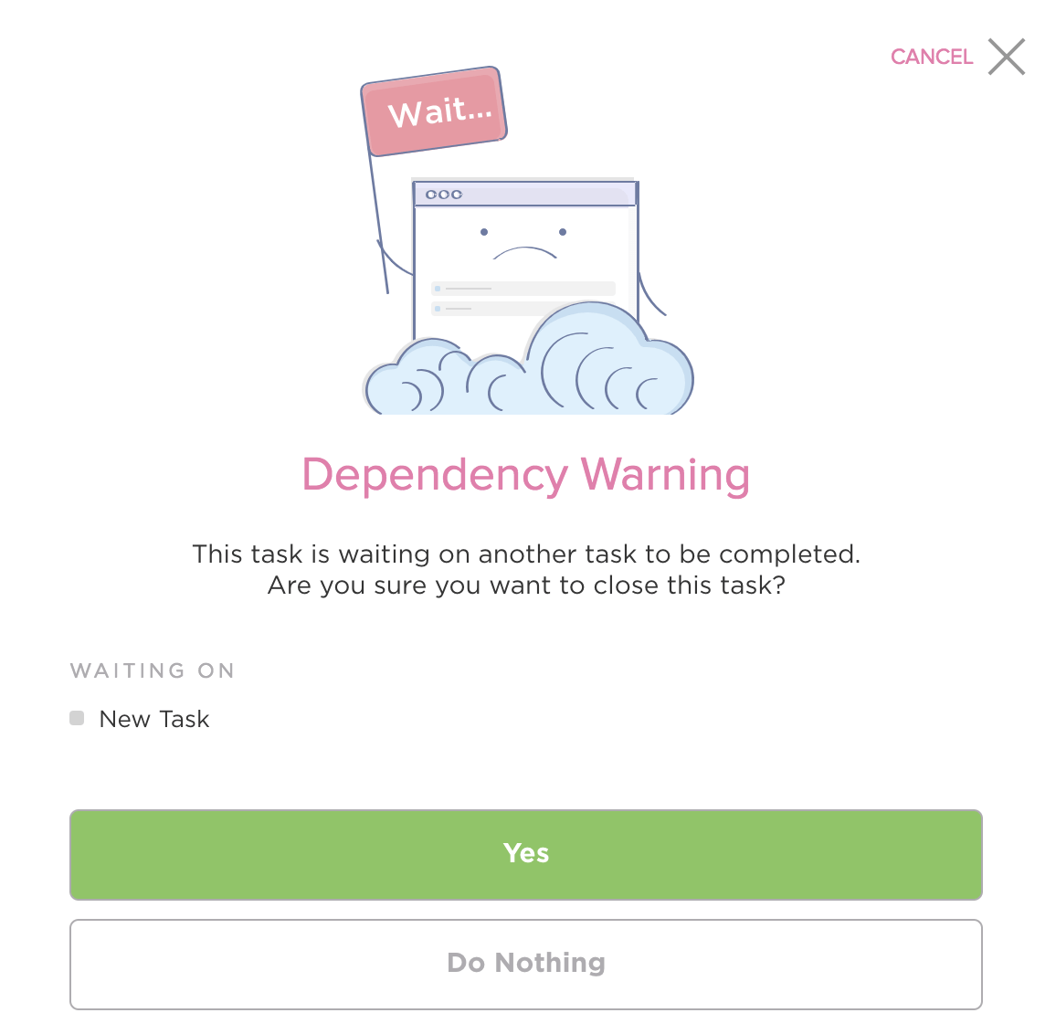 dependency warning in ClickUp