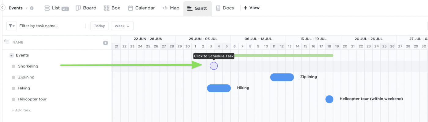 scheduled task on the gantt chart in ClickUp