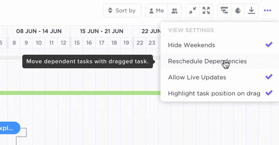 reschedule an entire group of tasks on the Gantt chart in ClickUp