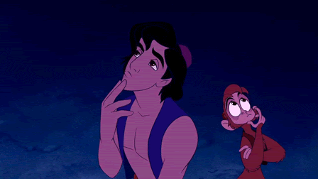 Aladdin and a monkey thinking gif