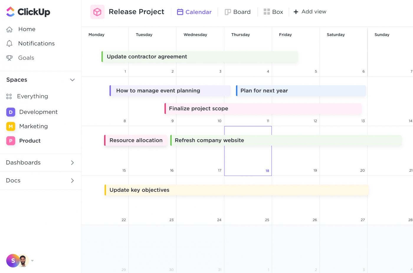 clickup calendar view