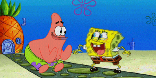 Patrick and Spongebob high fiving gif