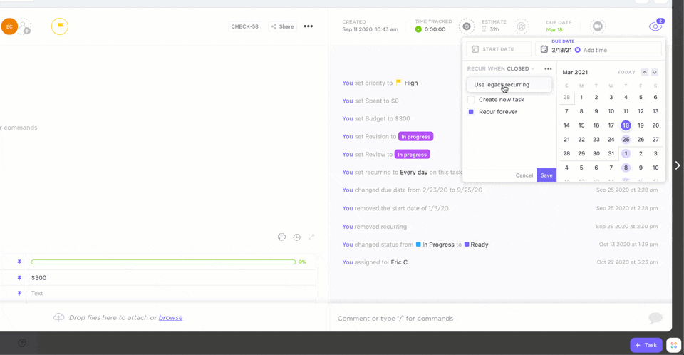 tâches récurrentes dans ClickUp