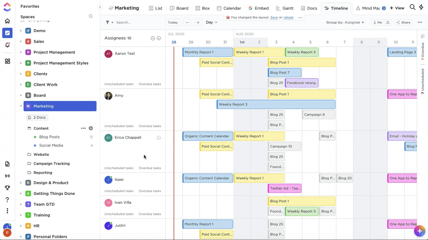 Timeline view in ClickUp