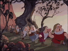 dwarves walking in single file