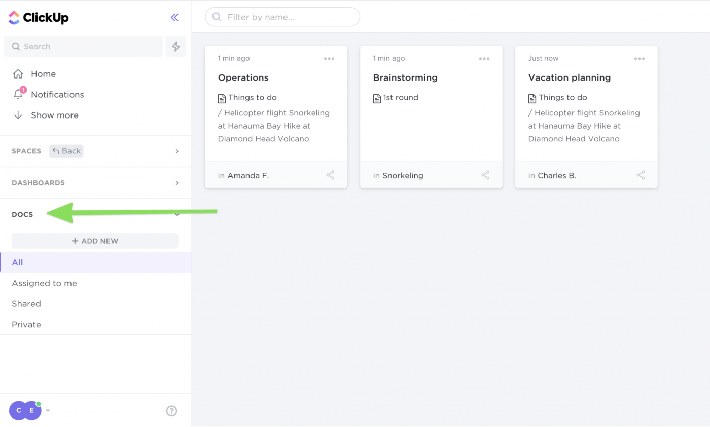 dokumentationen in clickup