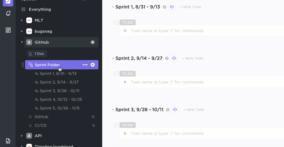 create sprints in clickup