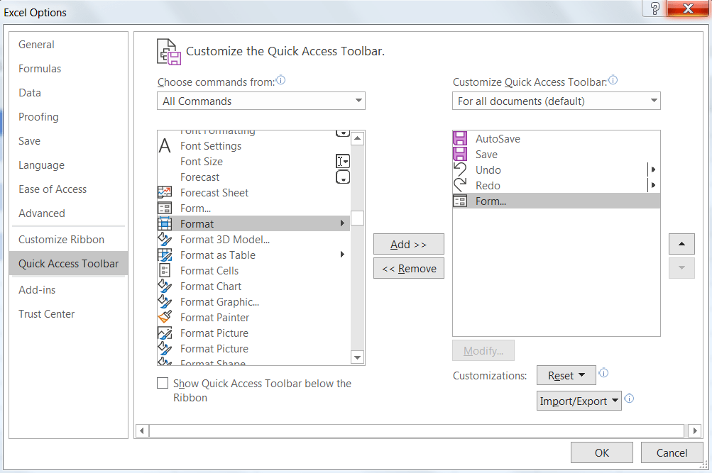 personalizar a barra de ferramentas de acesso rápido no Excel