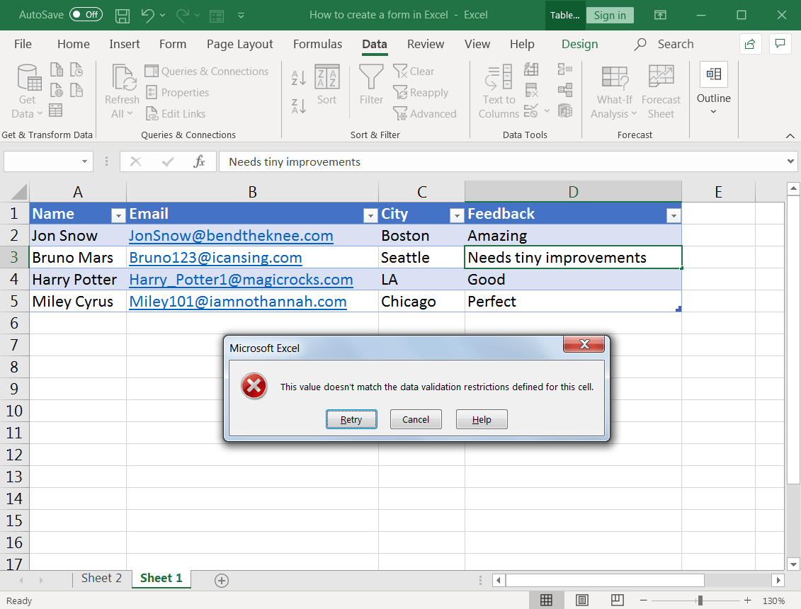 error in excel 