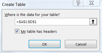 dialog box for create table