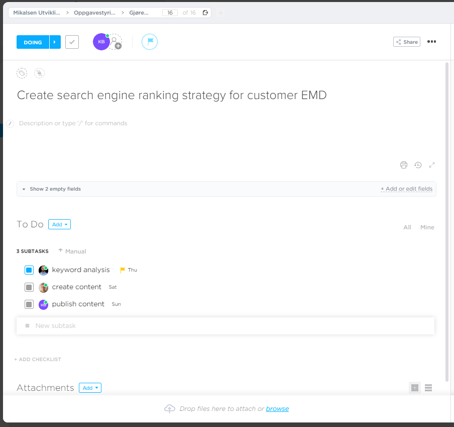 tasks with subtasks