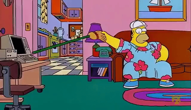 Home Simpson tapping a computer with a broom