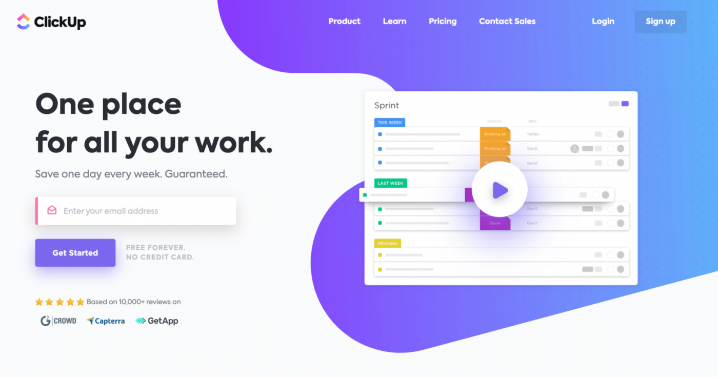 clickup landing page