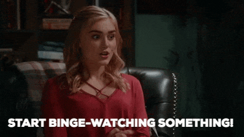 a woman saying start binge-watching something