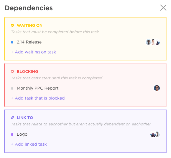 dependencies in clickup