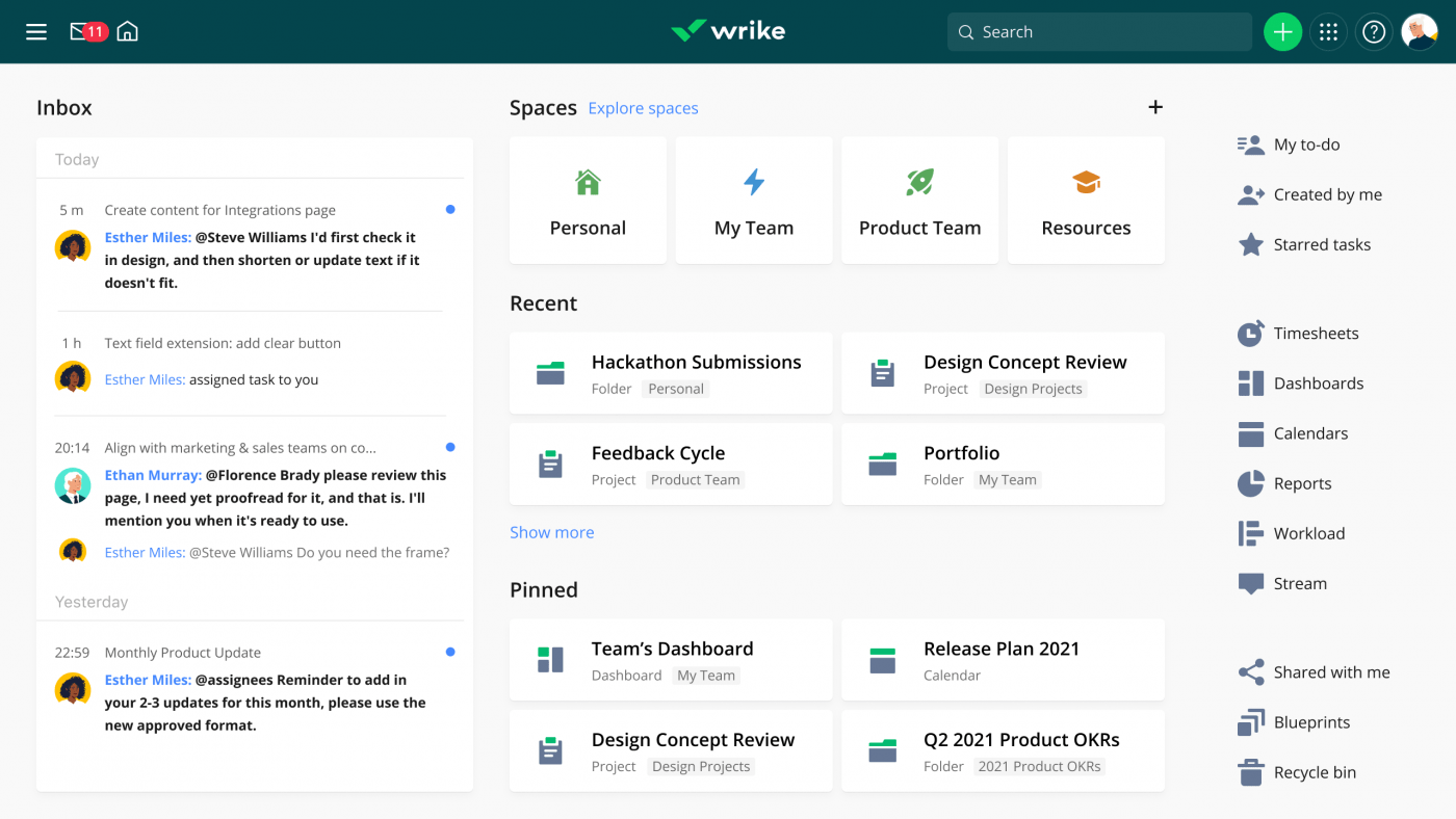 wrike home dashboard