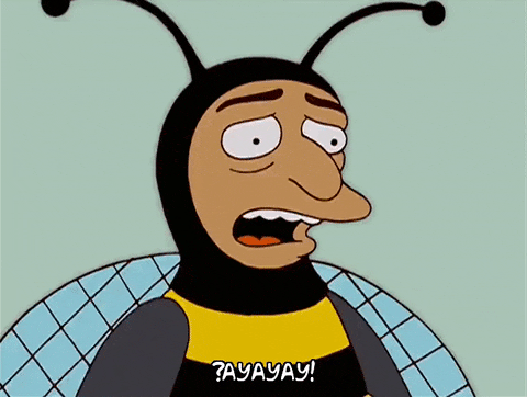 a cartoon bee saying ayayay