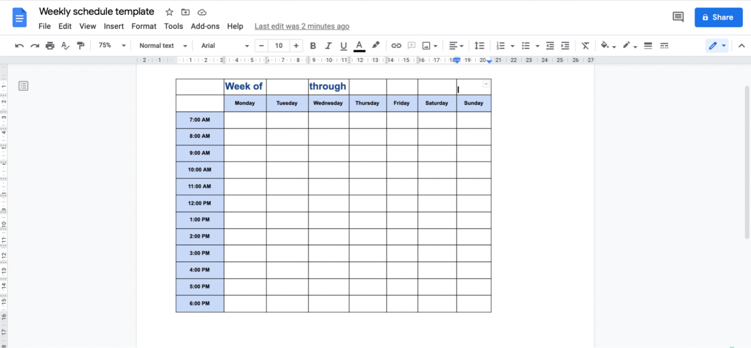 Google Doc Template Calendar 2025