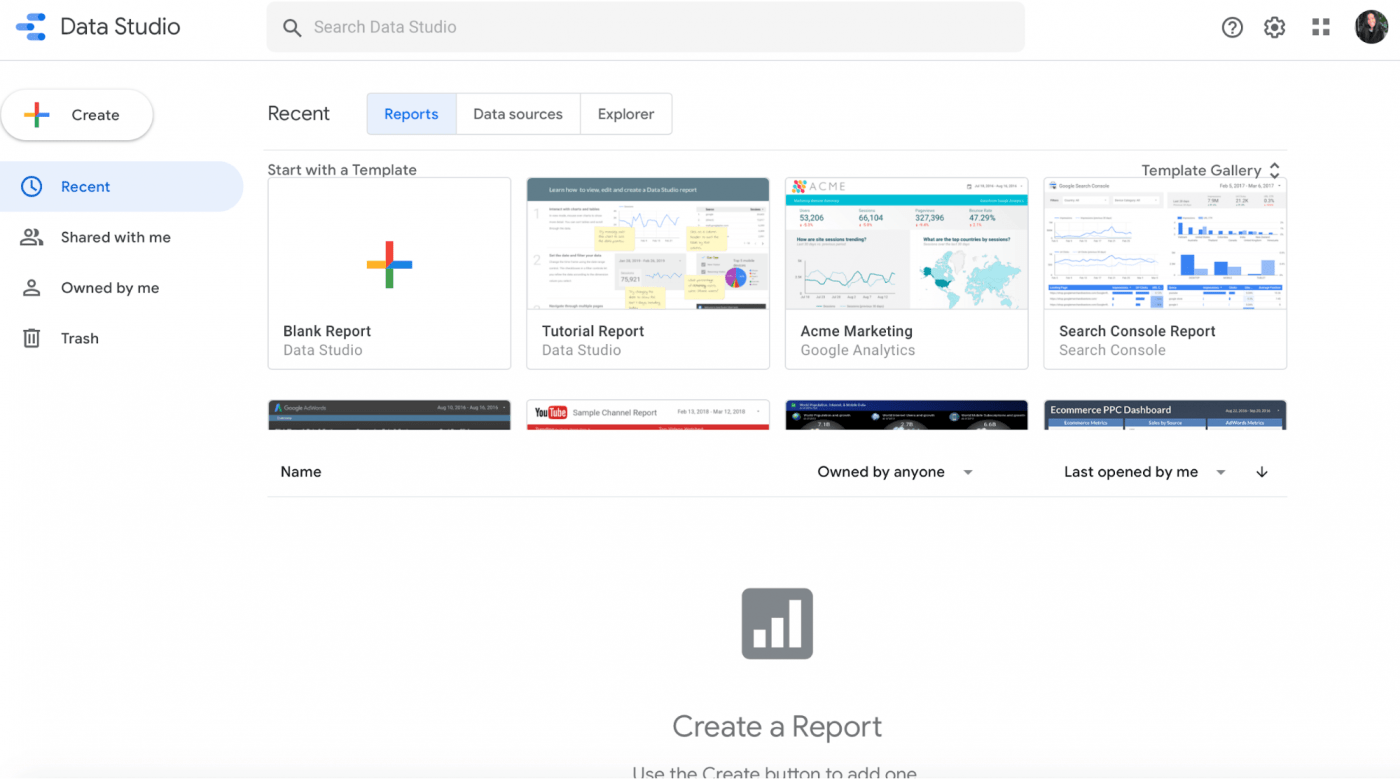 google data studio landingspagina