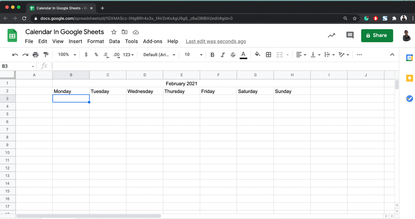 Calendar On Google Sheets